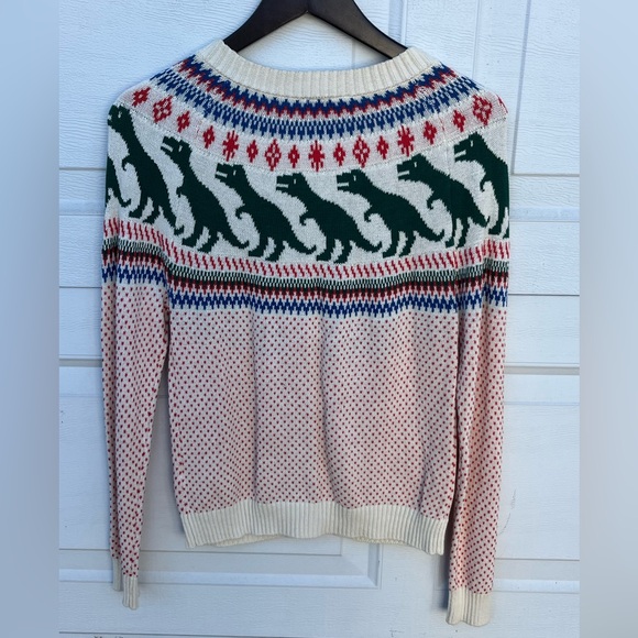 Women's Modcloth Fair Isle Sweater cardigan Dinosaur 100% Cotton M - Picture 2 of 4